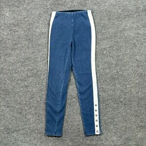 Lyssé Womens Pull On Leggings Size XS Blue Denim White Side Stripe Snap Ankle